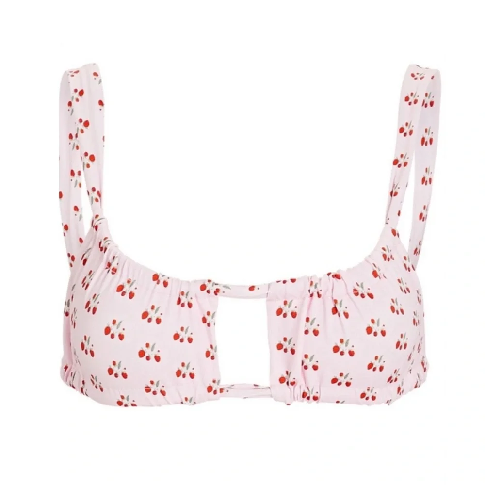 FRANKIE’S BIKINIS Willow Ruched Bikini Top Baby Berry Print Size Medium